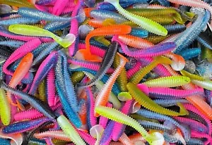 (50 Pack) 3" Ribbed Soft Swim Bait Paddle Tail Lure Minnow Bass Fishing Jig Rig - Picture 1 of 14