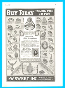 1926 LW SWEET Jewelry antique PRINT AD rings watches diamond - Picture 1 of 3