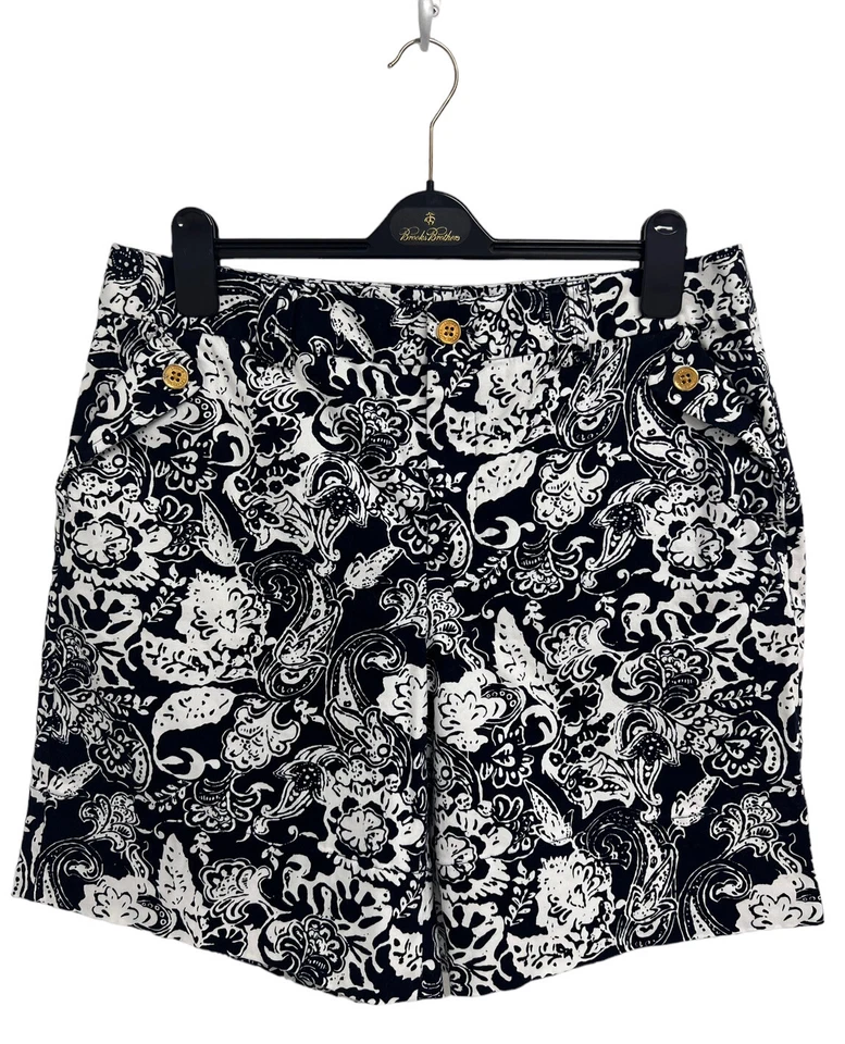 Lauren Ralph Lauren 女式海军蓝和白色佩斯利短裤 14 码 — 第 1/4 张图片