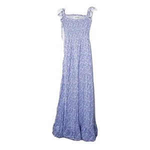 Vetiver Dress Women Size 6 Blue White Brigitte Smock Maxi Floral Tie Shoulder - Picture 1 of 16