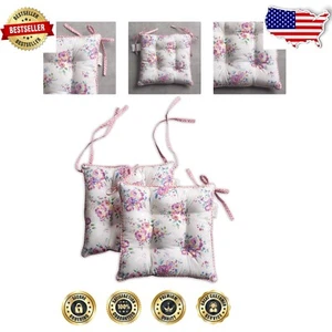 Decorative 100% Cotton Chair Pads - 2 Pack Floral Cushions for All Occasions - Picture 1 of 11