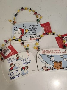 3x Dept 56 Peanuts Porcelain Holiday Plaque Ornaments Set Of 3 - Picture 1 of 7