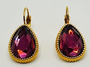 Vtg JOAN RIVERS Earrings Red Faceted Teardrop Gold Tone Leverback 1” - Picture 1 of 5