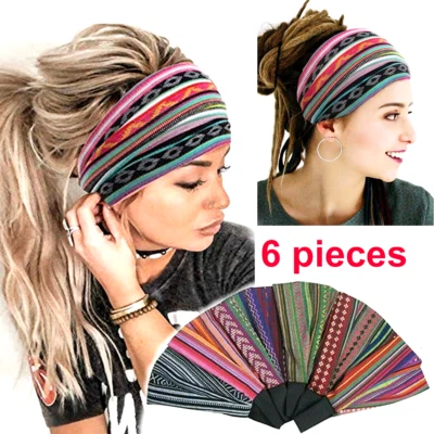 6pcs Women's Boho Headband Wide Yoga Stretchy Hair Headwear  Headwrap Sport Lot - Image 1 of 4