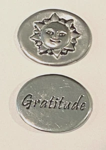 Basic Spirit Canada Handcrafted Oval Pewter Token Charm SUN Sunshine "Gratitude" - Picture 1 of 4
