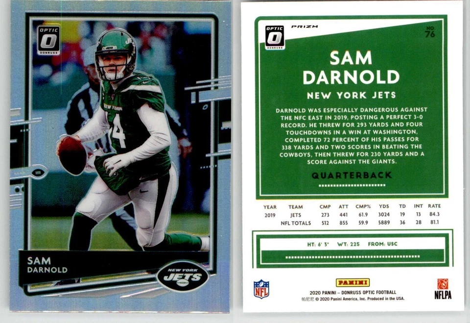 Sam Darnold 2020 Donruss Optic Silver Holo Prizm #76 Jets Vikings - Image 1 of 1