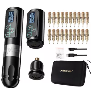 AM Wireless Tattoo Maschine Stift Akku 2400mAh Bürstenloser Motor + 20 Stck. Nadeln Kostenlos - Bild 1 von 24