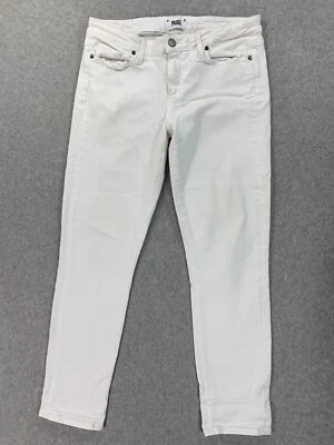 Pantalones de mezclilla Paige Skyline de mezcla de algodón con clavija al tobillo (talla 32 para mujer) blancos Foto 1 de 4