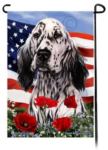 Patriotic Flowers Garden Flag - Blue Belton English Setter - Picture 1 of 1