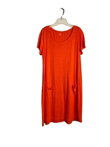 EILEEN FISHER Hanf Bio Baumwolle Twist entspannte Passform Kürbis orange Kleid. Gr. LRG - Bild 1 von 8