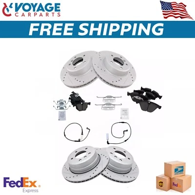 Nuevo kit de pastillas delanteras y traseras de cerámica ranuradas perforadas de rotor de freno de rendimiento Foto 1 de 4