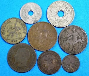 France Lot of 8 Coins 1855 to 1925 Different Dates-Types,  Combined Shipping - Picture 1 of 9