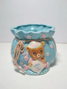 Vtg 1984 Lefton Teddy Bear Blue Nursery Themed 4" Planter Japan Bundle Of Joy - Picture 1 of 11