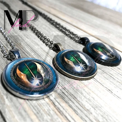 Collar Colgante Star Wars Cabujón Orden Jedi Negro Bronce Plata Cadena ECHOBLU Foto 1 de 4