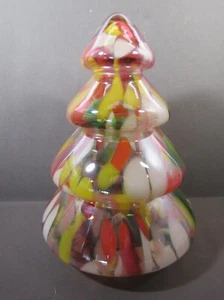 Art Glass 4 Tier Christmas Tree Centerpiece Multicolor 8" x 6.5" Open Bottom - Picture 1 of 6