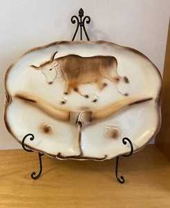 1959 Lane & Co. Van Nuys California Pottery Platter T-39 Longhorn Cattle  - Picture 1 of 10