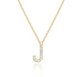 14k Yellow Gold Created Diamond Initial J Letter Pendant Necklace Plated - Picture 1 of 5