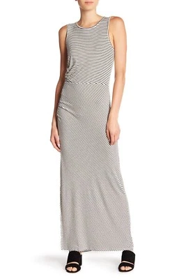 Vestido maxi listrado lateral Bobeau, gola redonda, sem mangas, listra médio, NOVO - Imagem 1 de 2