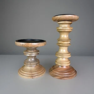 Schwelle gedrechseltes Holz Stumpenkerzenhalter 2er Set Zielscheibe 5,5” & 9” Holz - Bild 1 von 11