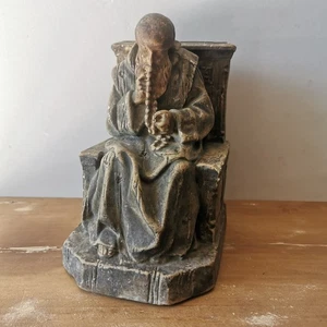 Antique Plaster Monk Statuette on Armchair Signed Marcel Brown Orléans/A262 - Picture 1 of 14