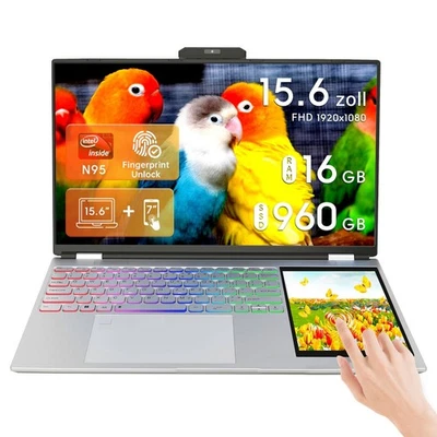 15,6-Zoll-LCD-Bildschirm + 7-Zoll-Touchscreen-Laptop-Computer , 16 GB DDR4 960GB - Bild 1 von 4