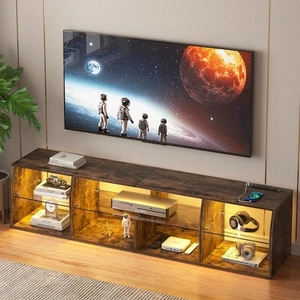 Farmhouse TV Stand for, Tall Entertainment Center W/Led Ligh - Picture 1 of 14