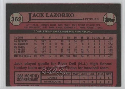 1989 Topps Blank Front Jack Lazorko #362 - Image 1 of 2