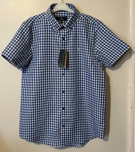 Carson Mens Check Shirt Button Down Collar Short Sleeve S-2XL BNWT Blue/White - Picture 1 of 8