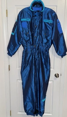VTG 90s Kaelin SOLAR- A Mens Small Blue Shiny Zip One Piece Ski Suit - Image 1 of 4