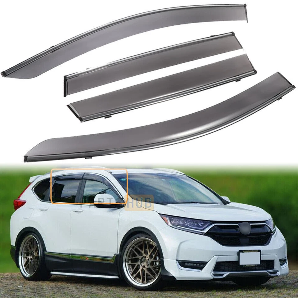 For 2017-2022 Honda CR-V CRV Smoke Window Visors Vent Rain Guards w/ Chrome - Image 1 of 4