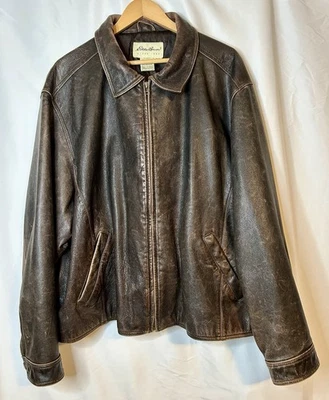 Chaqueta De Colección Eddie Bauer Cuero Genuino Pátina Envejecida Grunge Bombardero Moto XXXL Foto 1 de 4