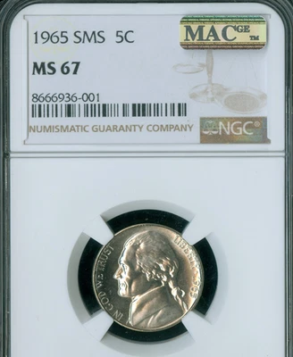 1965 SMS JEFFERSON NICKEL NGC MS67 PQ MAC SPOTLESS . - Image 1 of 2