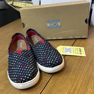 TOMS Shoes Youth Size 3.5 Blue Polka Dot Classic Slip-On Canvas Alpargata - Image 1 of 4
