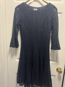 RABBIT RABBIT RABBIT Vintage Y2K blau Spitze Fit & Flare Kleid Ellenbogenärmel Medium Neu mit Etikett - Bild 1 von 6