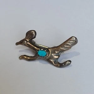 Native American Sterling Silver Turquoise Roadrunner Vintage Navajo Pin 1" Long - Picture 1 of 5