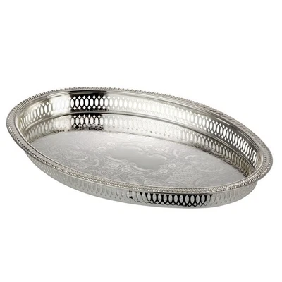 Serviertablett Silber oval 37 cm Servierplatte Deko Schale Tablett Versilbert - Bild 1 von 4