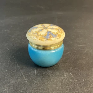 Vintage blau & gold echt Alabaster handgeschnitzt aufklappbar Schmuckschatulle Floral Italien 2" - Bild 1 von 8