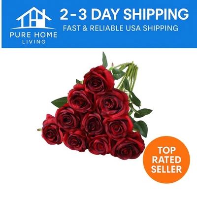 Beautiful 10pcs Gradient Wine Red Silk Roses - Perfect for Weddings and Home Use - Image 1 of 4