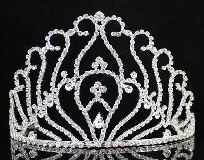 4.5"H PAGEANT BEAUTY QUEEN RHINESTONE CRYSTAL HAIR TIARA CROWN WITH COMBS T1293 - Image 1 of 4