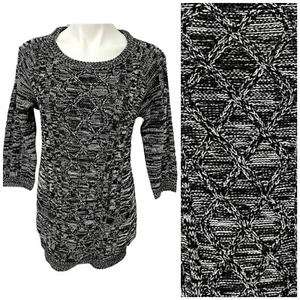 Effeci Pullover Damen mittlere Tunika Space Farbstoff Strick schwarz weiß gemütliches Büro - Bild 1 von 14