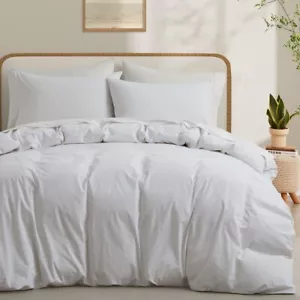 100% Washed Cotton Duvet Cover Queen Size, White Linen Like Breathable Natura... - Picture 1 of 7