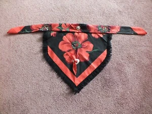 Upcycled Repurposed Bandana to Necklace Scarf NA Western Fringe Concho Black Red - Picture 1 of 2