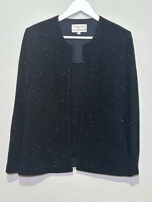Victor Costa Francais Black Shimmer Open Formal Elegant Jacket Women’s Sz Large - Image 1 of 4