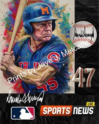 Donald Trump baseball one-of-a-kind 8X10 art Print 2025, ready-to-frame. - Imagem 1 de 4