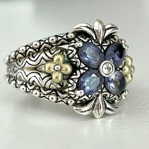 🦋 Barbara Bixby Iolite Lotus Flower Sterling Silver 18K Gold Ring Size 9 - Picture 1 of 7