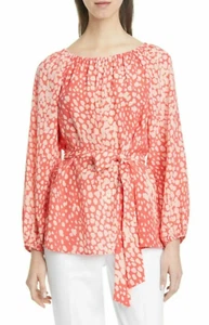 Lafayette 148 New York Silk Pink Carson Printed Bishop Sleeves Top Blouse Size S - Picture 1 of 7