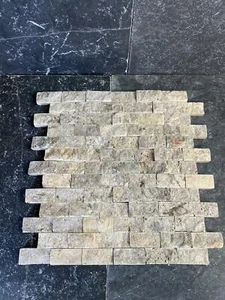 0,5qm-Set: Mosaik Brick Splitface Silber Travertine Fliese 2,3x4,8x1,2 cm  - Bild 1 von 12