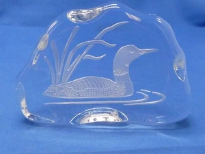 Duck Heavy Art Glass Paperweight Frosted Etched Signed Danielo Decor Loon Fowl - Picture 1 of 10