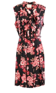 KATE SPADE Pussy-bow belted shadow buds silk-twill vintage style dress BNWT - Picture 1 of 12