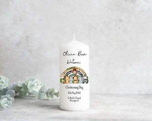 Personalised Christening Baptism Candle Gift Naming Day Safari Cross Boy Girl - Picture 1 of 3